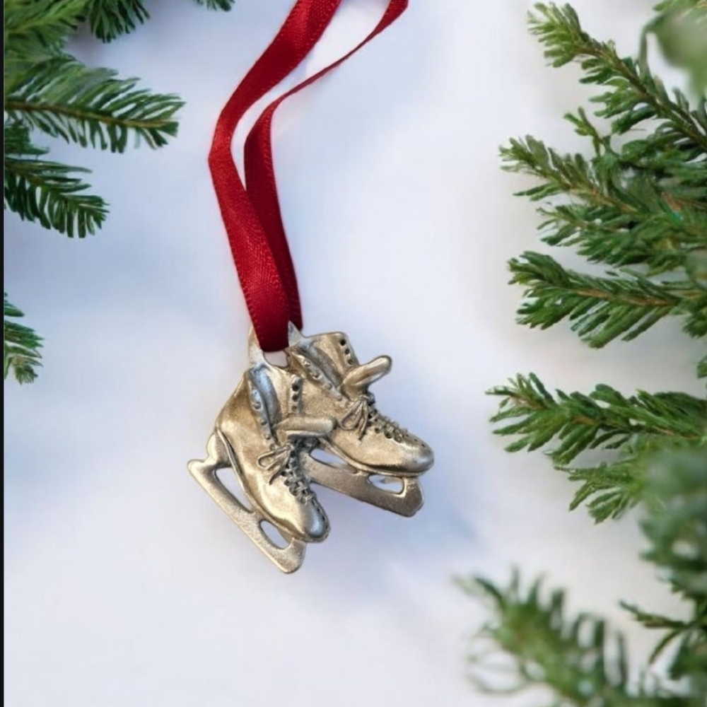 Vintage Pewter Ice skate Ornament